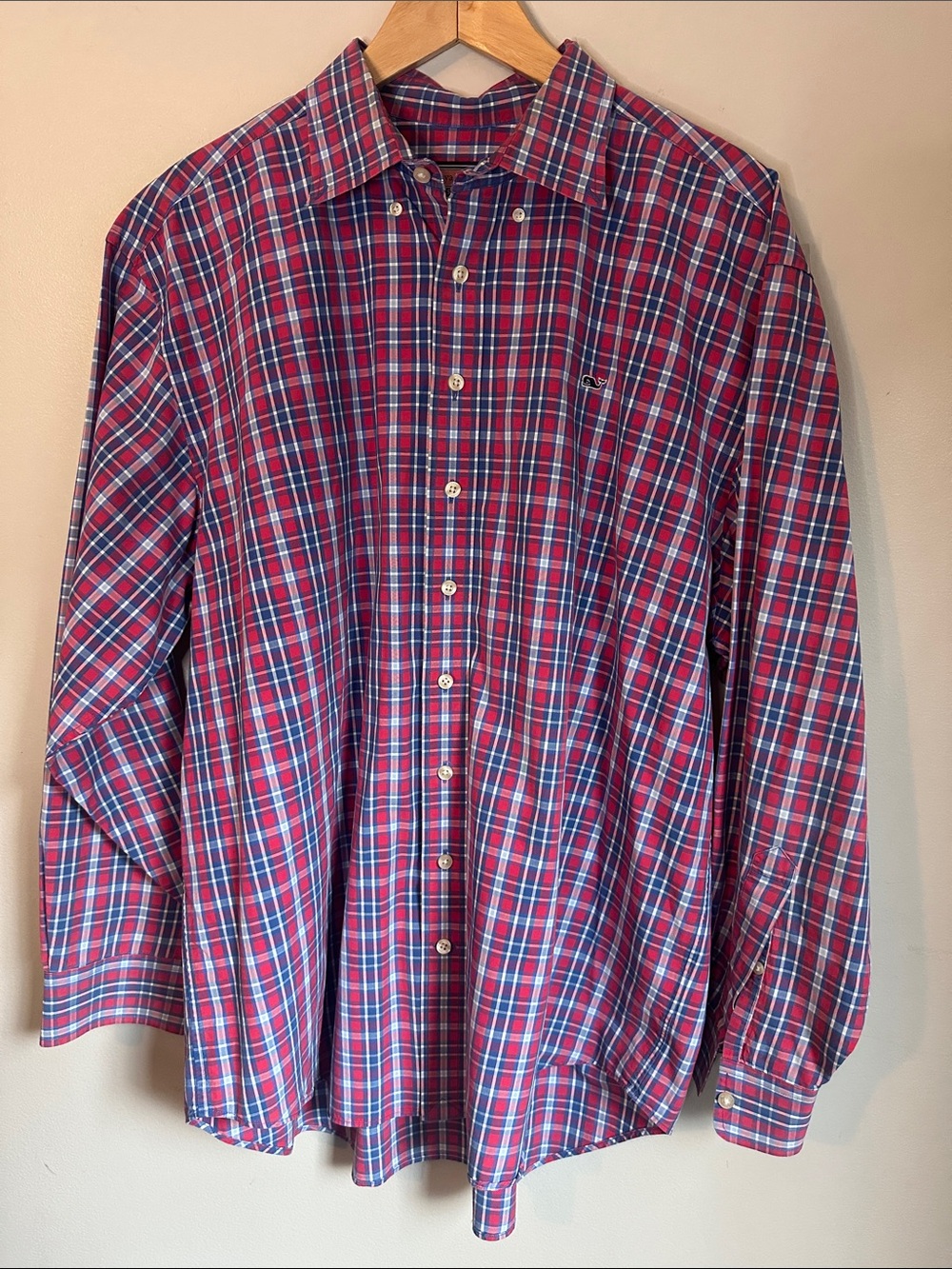 Vineyard Vines Red, White, & Blue Whale Button Down Long Sleeve Preppy Shirt, XL